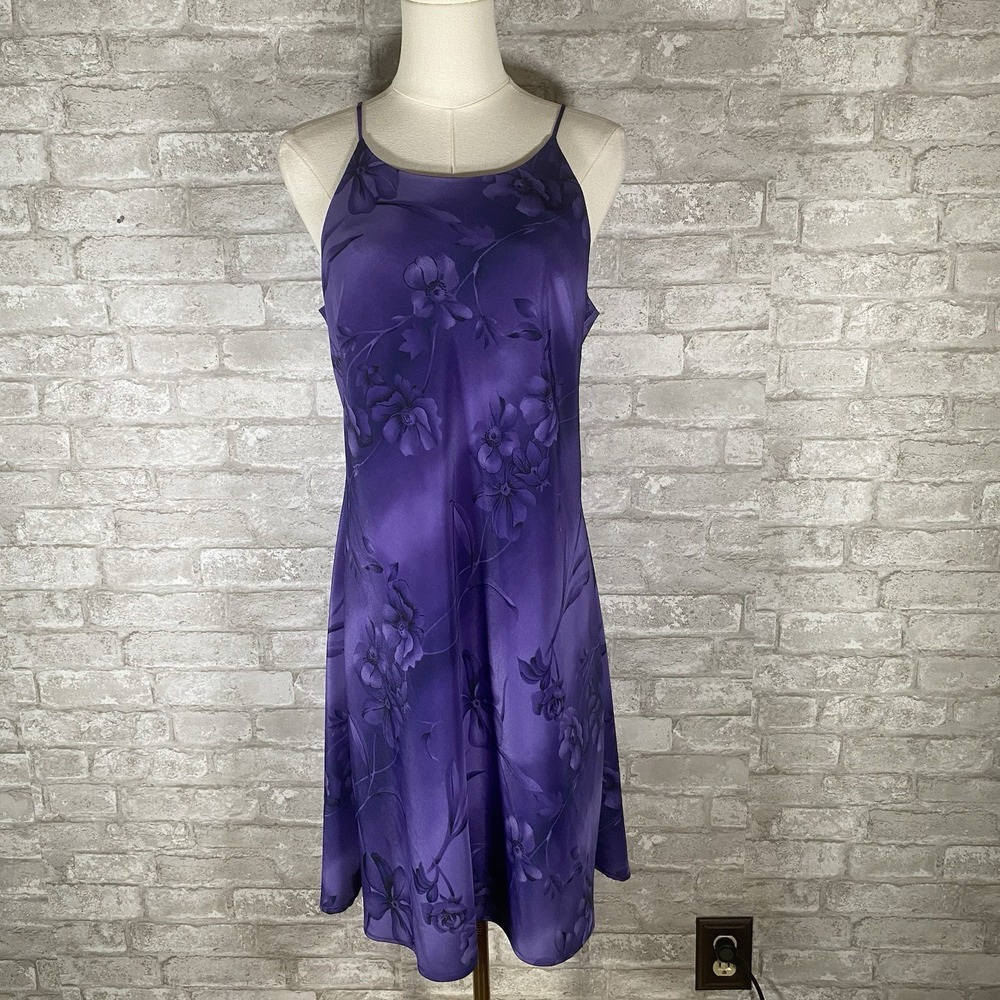 Vintage 90s Purple Moody Floral Fairy Grunge Slip Dress Size 11/12